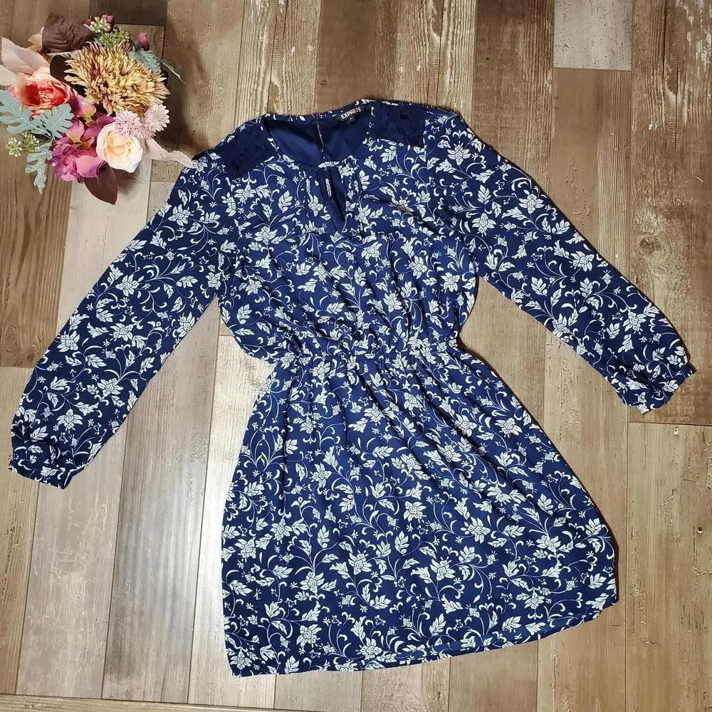 Express Blue Floral Dress Women's Size Small